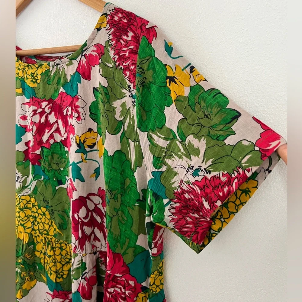 Beautiful 100% Cotton Yesno Colorful Floral Print Flowy Modest Maxi Dress - Picture 6 of 10